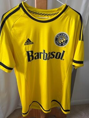 adidas columbus crew Yellow Soccer Jersey with Black Trim and Checker Detail